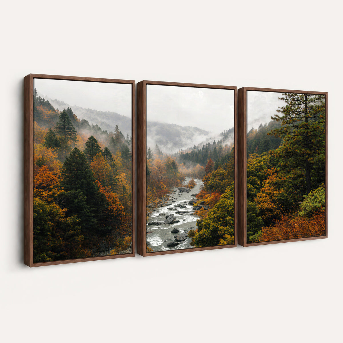 95540697-MGV-TP-30X20 - Misty River Mountain Valley Canvas Wall Art - Autumn Forest Landscape Nature Print
