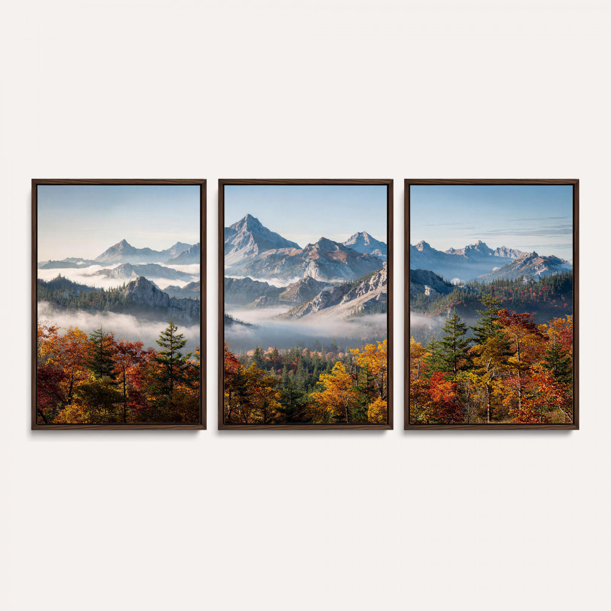 38847944-MGV-TP-30X20 - Majestic Mountain Peak Canvas Wall Art - Panoramic Autumn Forest Fog Landscape Print