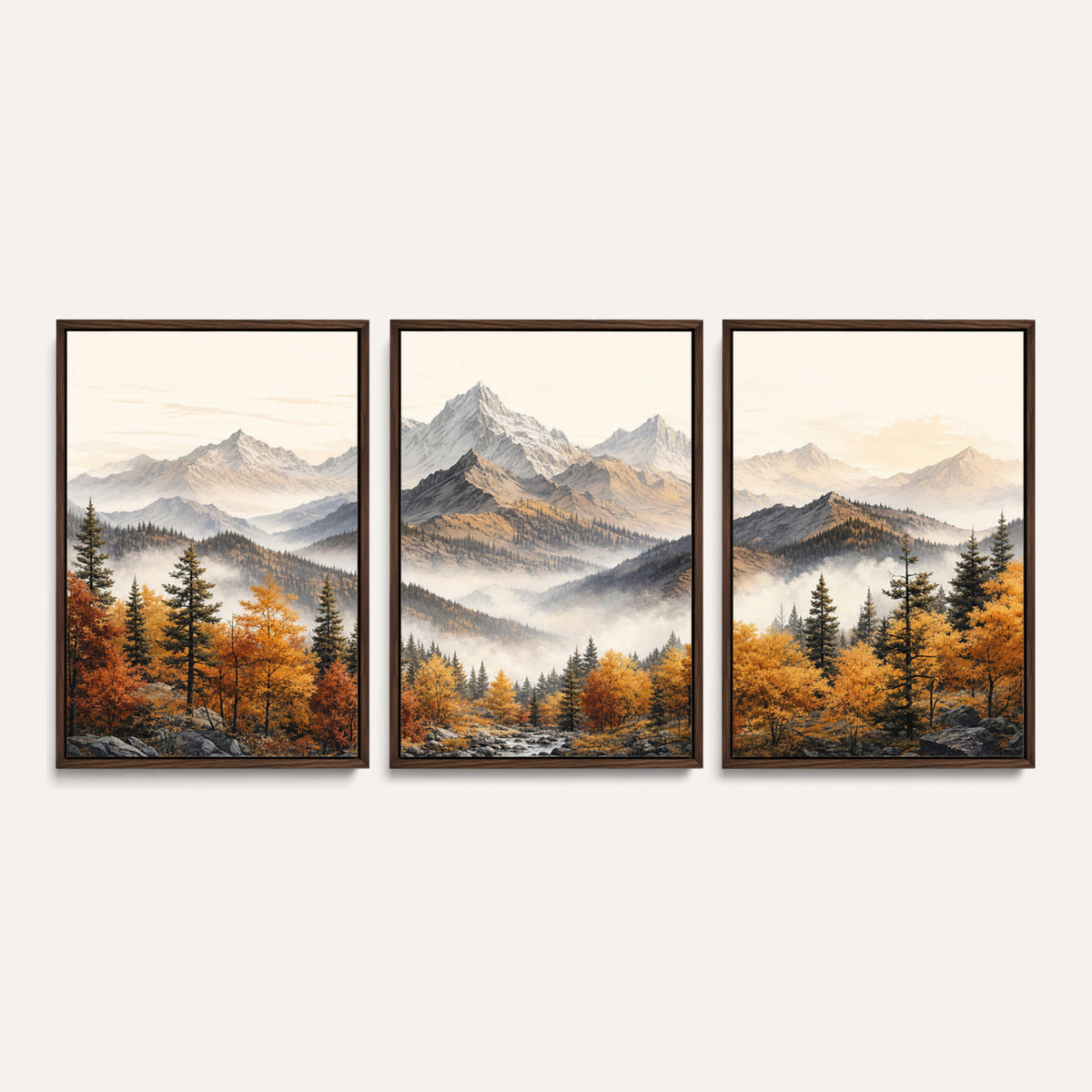 21309099-MGV-TP-30X20 - Extra Large Misty Mountain Autumn Forest Canvas Wall Art - Watercolor Fall Nature Landscape Print