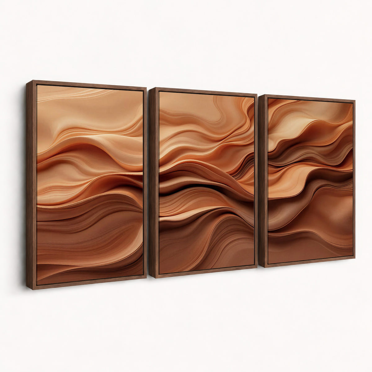 82230697-MGV-CV-36X24 - Modern Abstract Fluid Waves Canvas Wall Art - Minimalist Warm Terracotta Beige Sand Print