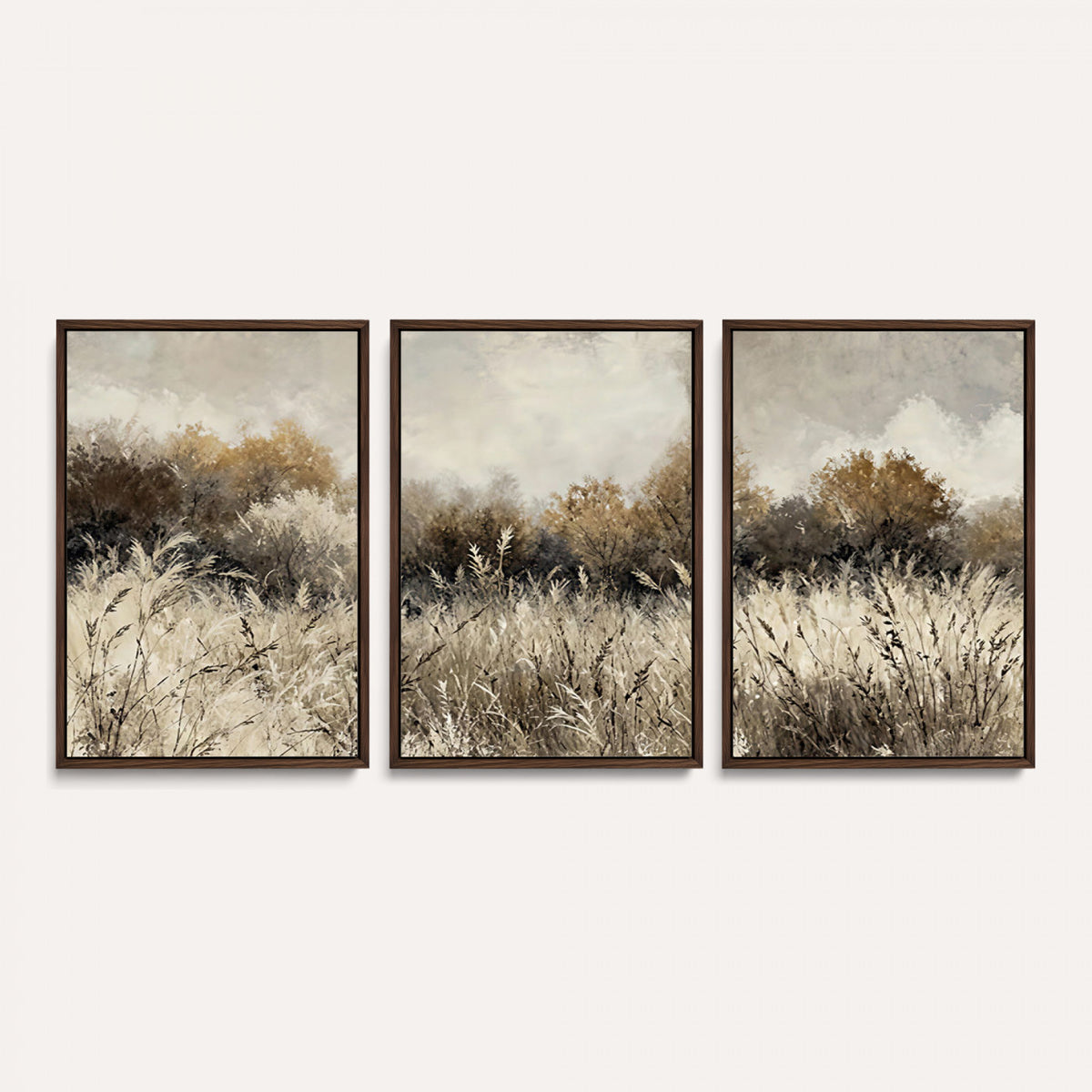 53959945-MGV-TP-30X20 - Muted Neutral Forest Landscape Canvas Wall Art - Vintage Rustic Wildflower Meadow Print
