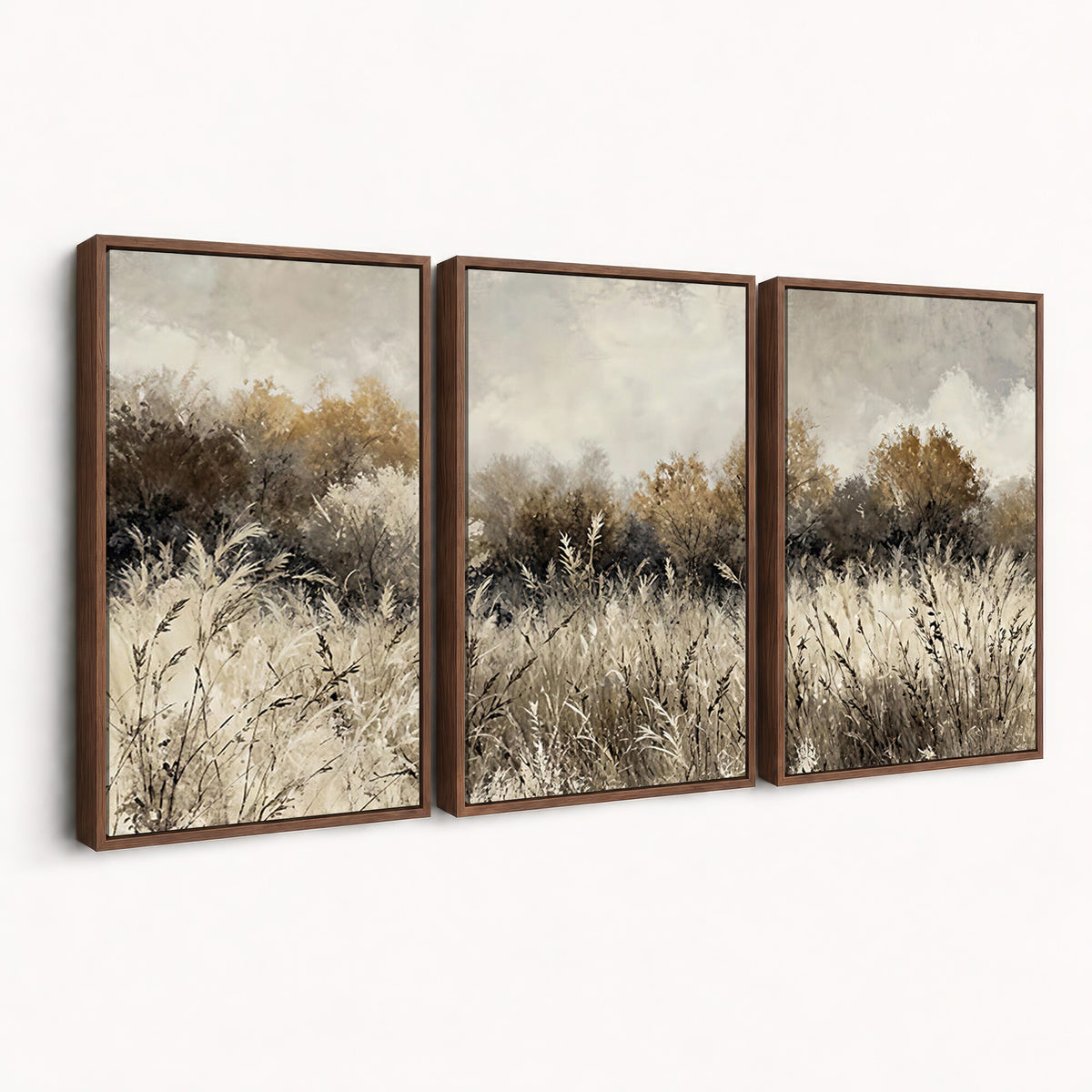 53959945-MGV-TP-30X20 - Muted Neutral Forest Landscape Canvas Wall Art - Vintage Rustic Wildflower Meadow Print