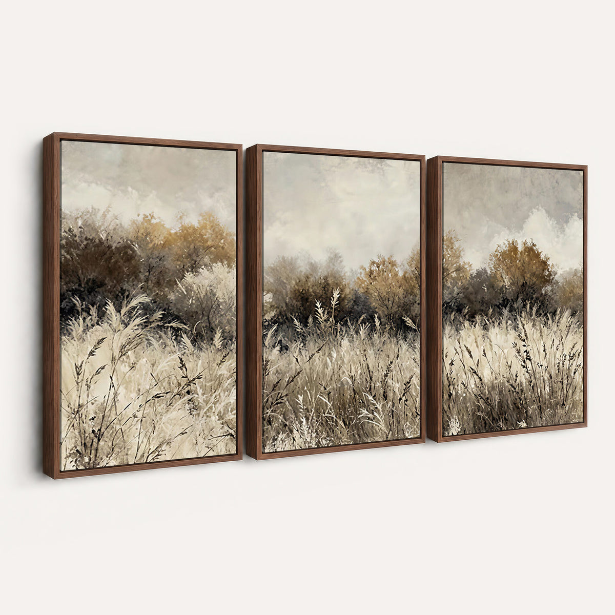 53959945-MGV-TP-30X20 - Muted Neutral Forest Landscape Canvas Wall Art - Vintage Rustic Wildflower Meadow Print