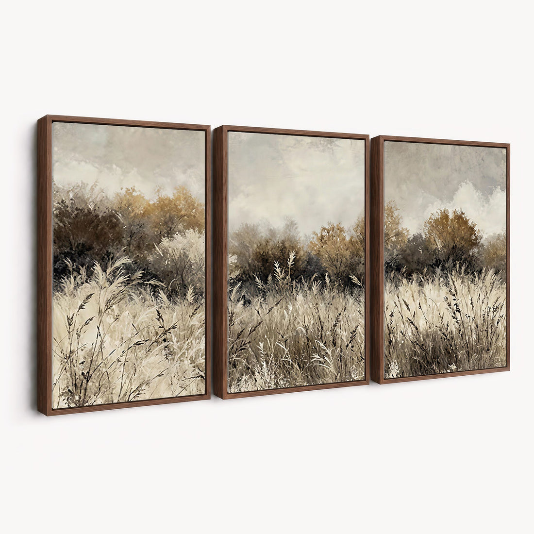 Muted Neutral Forest Landscape Canvas Wall Art - Vintage Rustic Wildflower Meadow Print