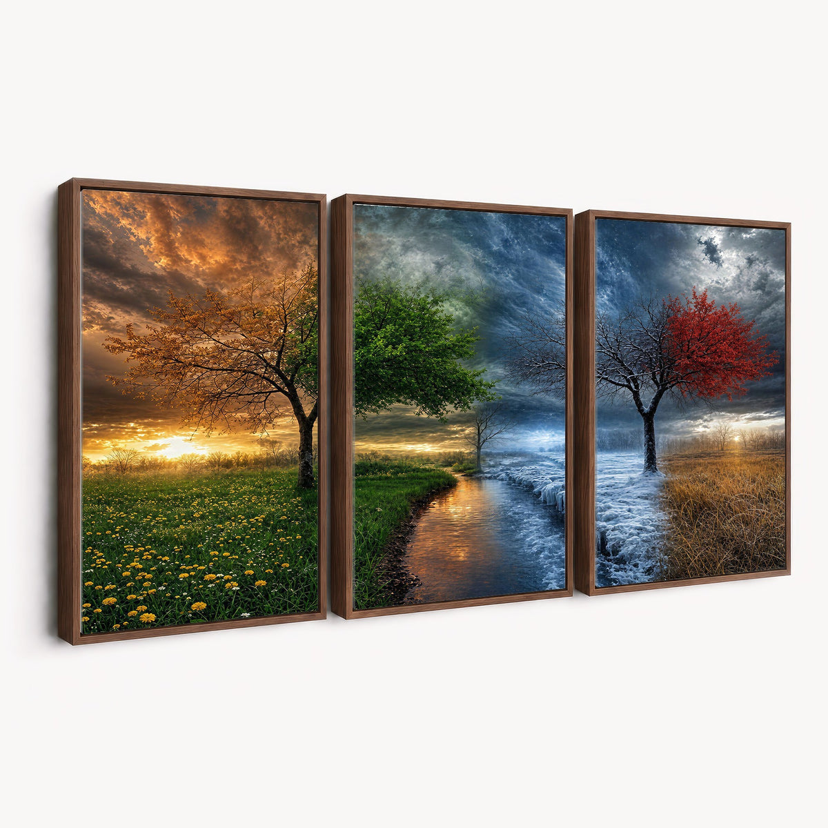 61895574-MGV-CV-24X16 - Four Seasons Tree Canvas Wall Art, Nature Landscape Canvas Print for Living Room