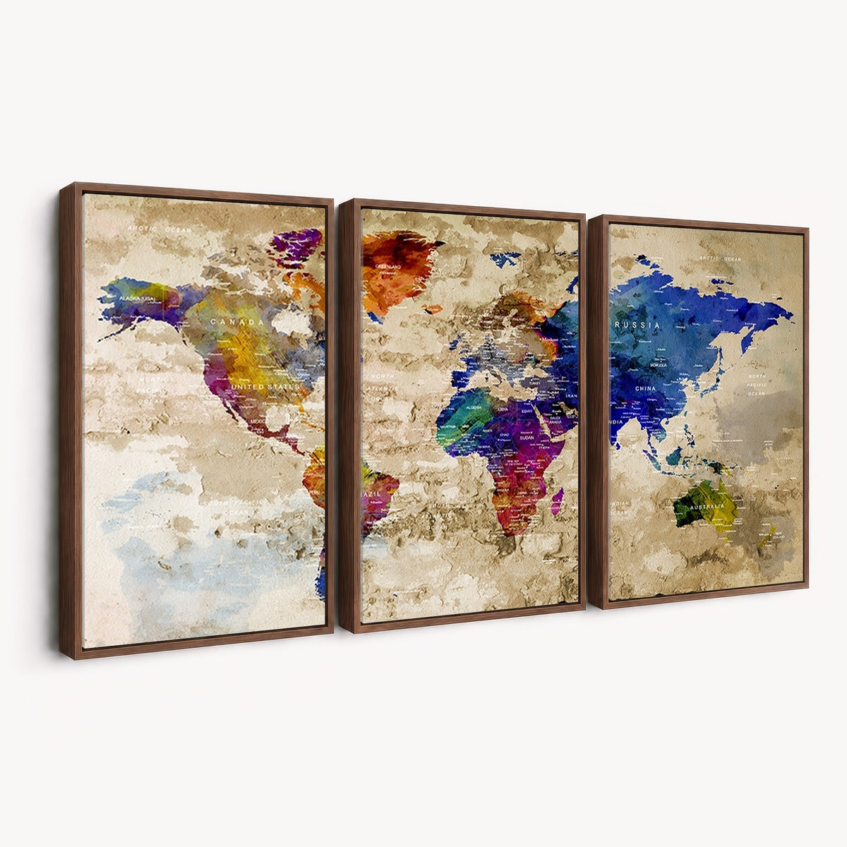 Colorful World Map Canvas Wall Art | Abstract Watercolor Map Print