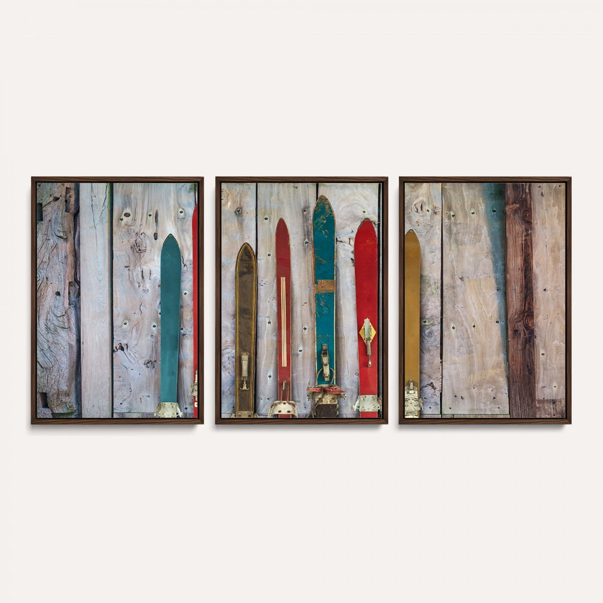 30640-MGV-CV-36X24 - Vintage Wooden Weathered Skis in Front of an Old Barn Wall Art Canvas Print