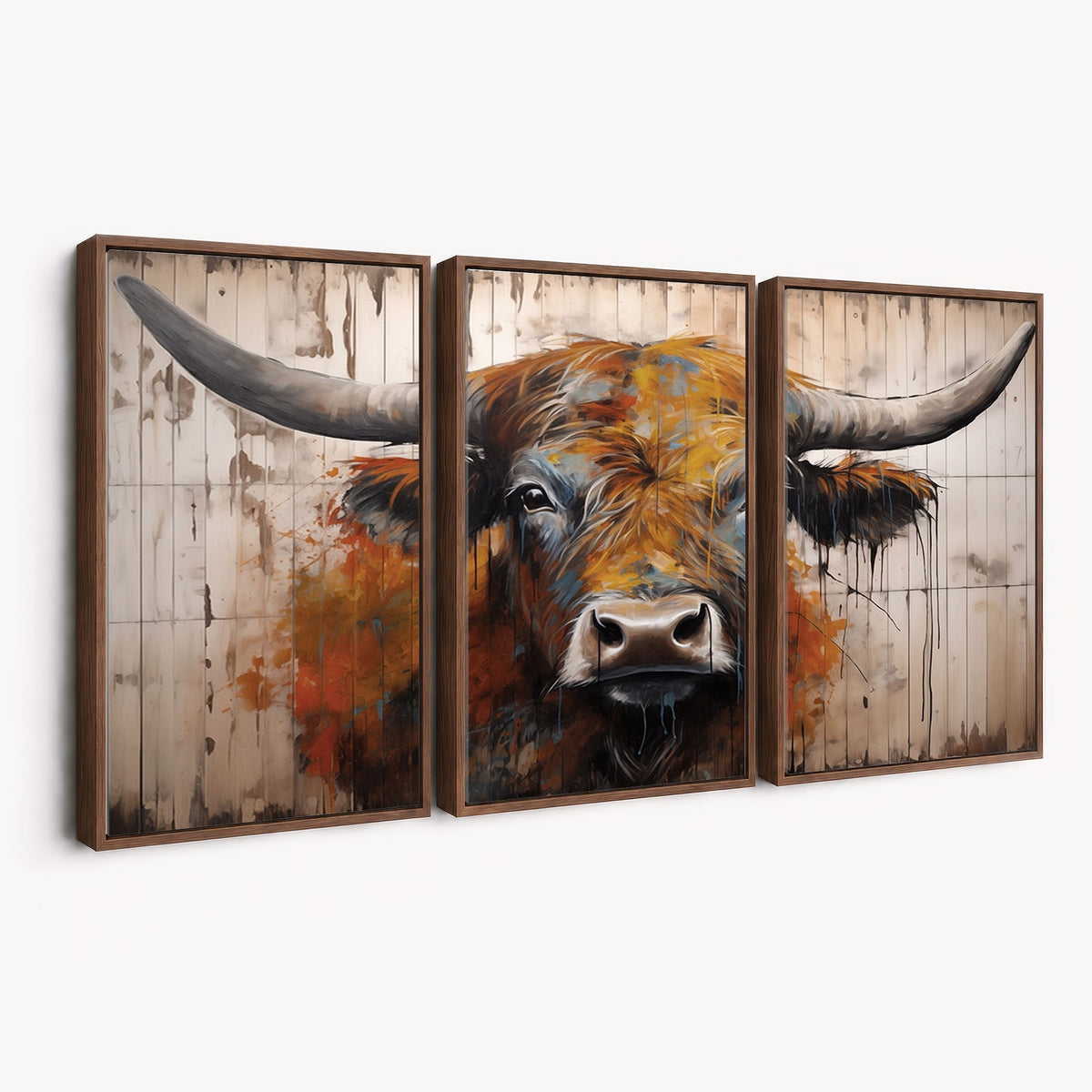 47284-MGV-CV-24X16 - Abstract Bull Highland Cow Canvas Wall Art Print