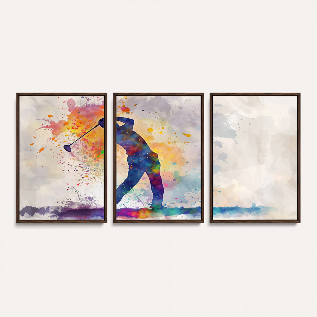 Vibrant Watercolor Golf Swing Wall Art Canvas Print | Extra Large 3 Piece Canvas Wall Art