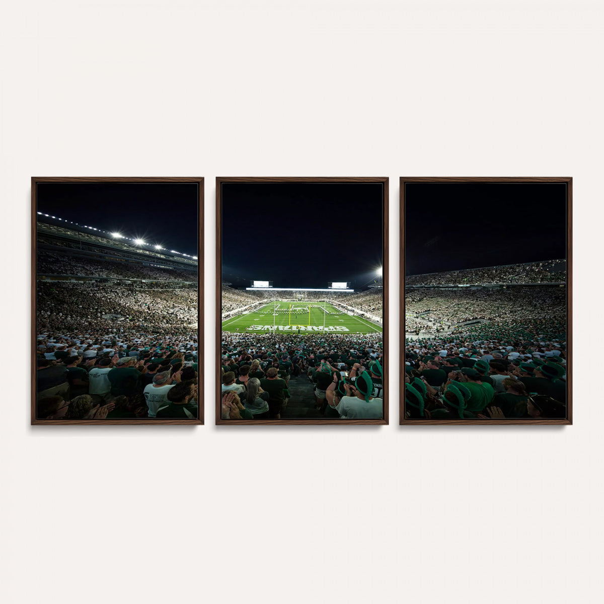 57523-PAN-FL-20X10 - Framed Michigan State Spartans Football Team Print - East Lansing Spartan Stadium Wall Art Canvas