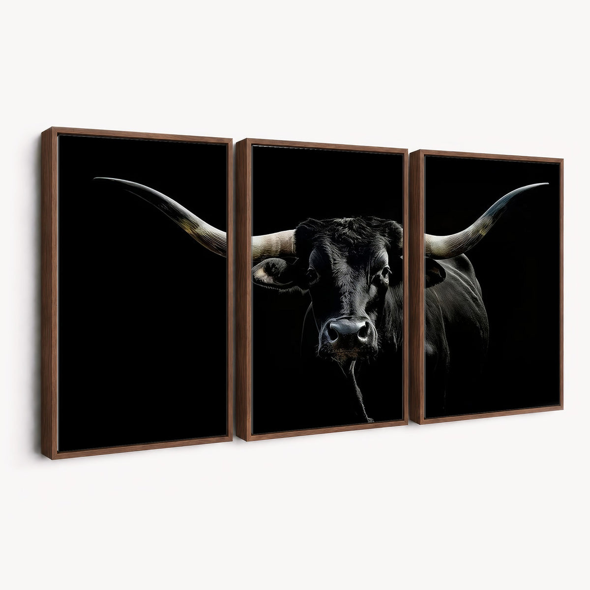 20679-MGV-CV-24X16 - Texas Black Longhorn Bull Wall Art Canvas Print, Western Cattle Rustic Decor