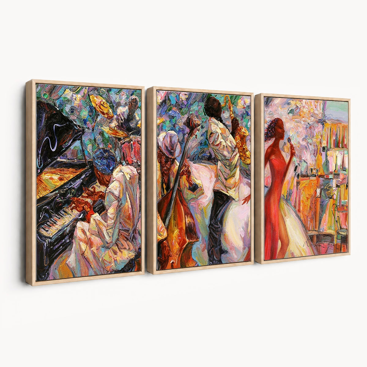 40574-_Poster-30x20 - Afro American Jazz Band Canvas Wall Art | 3 Panel Music Studio Decor
