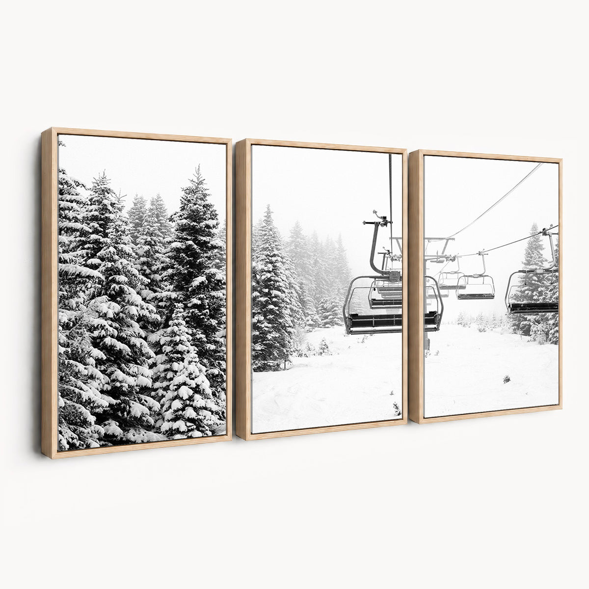 Ski Wall Art | Ski Lift Canvas Print with Snow Covered Spruce Trees, Winter Ski Resort Wall Art