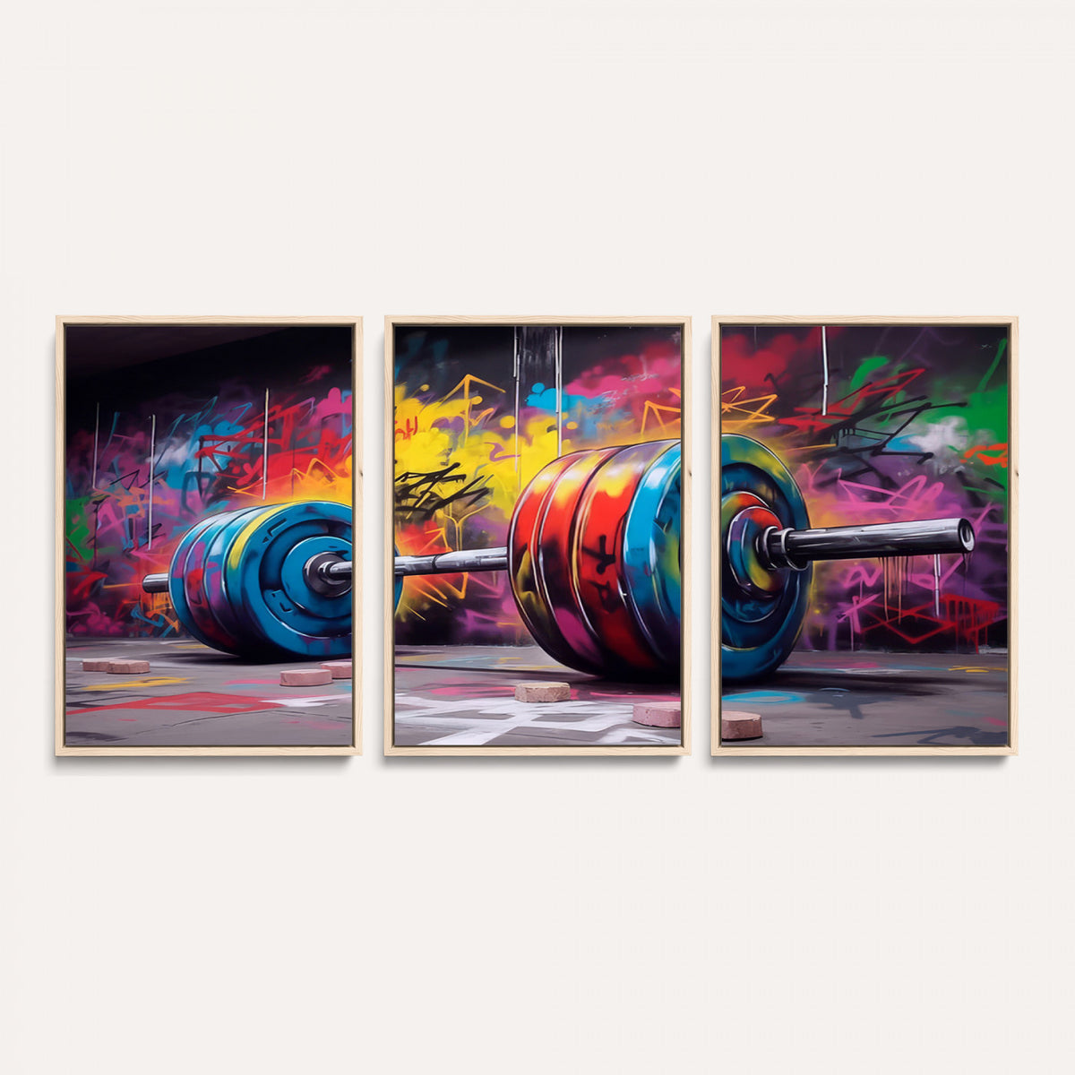 13549-MGV-CV-36X24 - Abstract Graffiti Barbell Canvas Wall Art | Urban Fitness Meets Bold Street Art