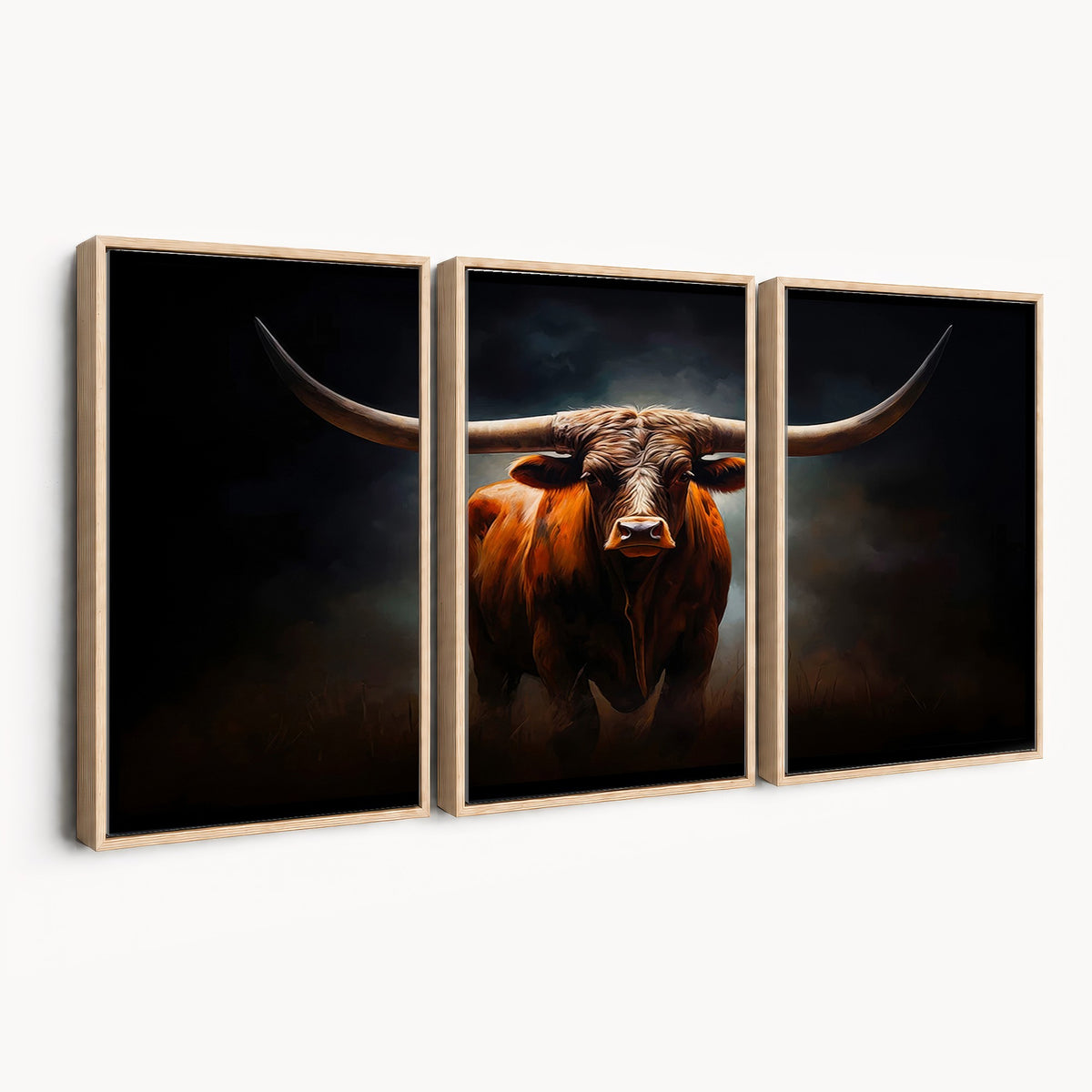 48896-MGV-CV-24X16 - Abstract Texas Longhorn Wall Art Print | 3-Panel Large Texas Longhorn Canvas