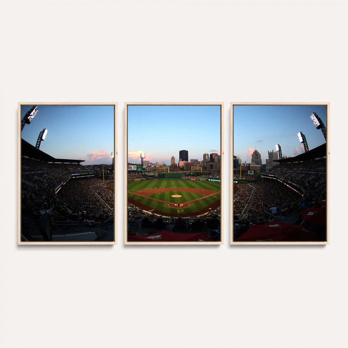 67670-MGV-CV-36X24 - PNC Park Evening Game Triple Canvas Wall Art | Pittsburgh Pirates MLB Stadium