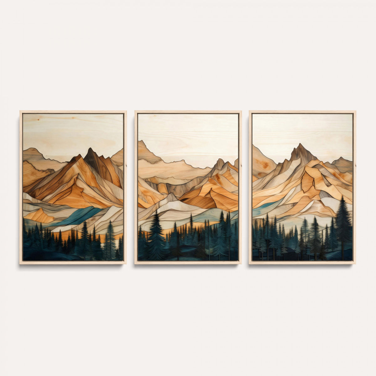 31576-PAN-FL-20X10 - Rustic Wood Mountain Wall Art Print | Triptych Giclee Print Featuring Handcrafted Forest and