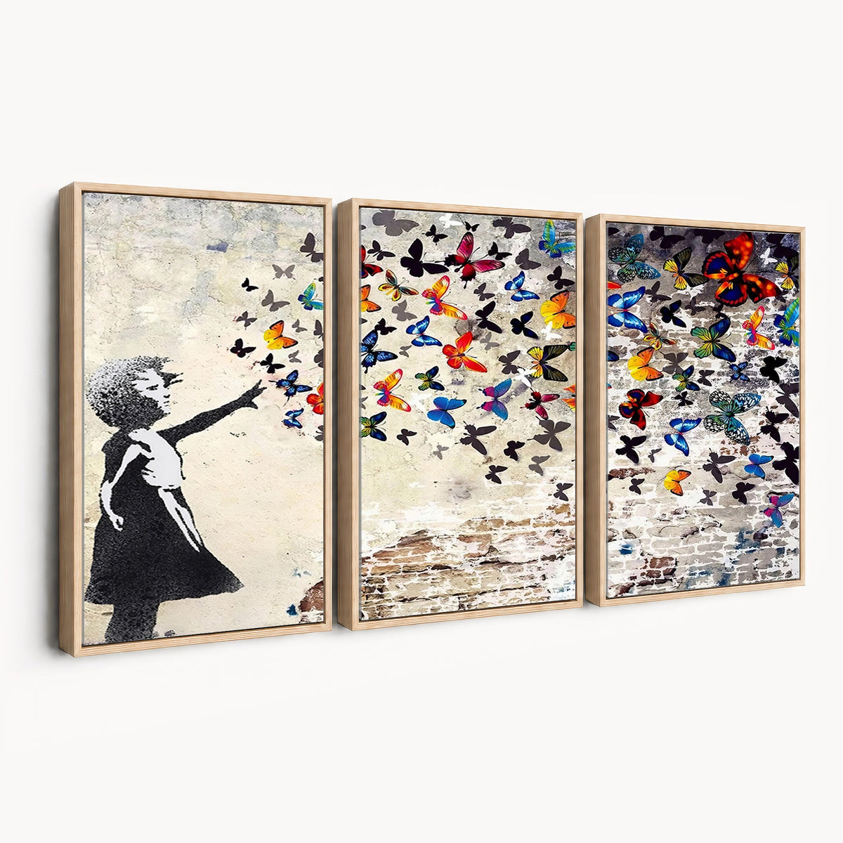 97895-MGV-CV-24X16 - Banksy Graffiti Wall Art Canvas Print, Girl Releasing Vibrant Butterflies