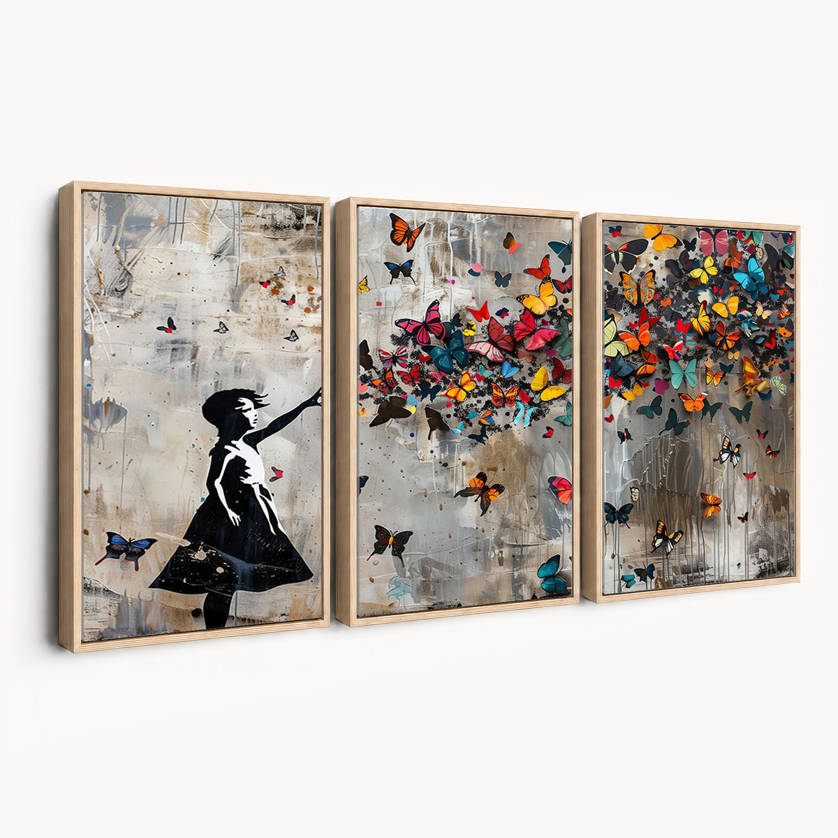 51446D-MGV-CV-24X16 - Banksy Butterfly Girl Wall Art | Modern Graffiti Canvas Print, Street Art Decor