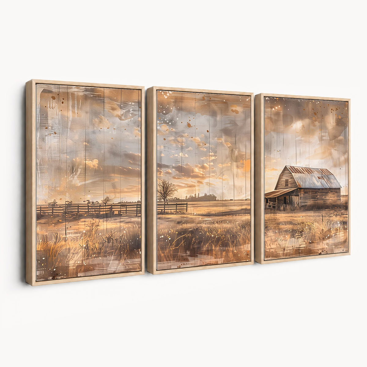FARM2-MGV-CV-24X16 - Rustic Farmhouse Wall Art Canvas Print | Barn and Field Vintage Country Landscape