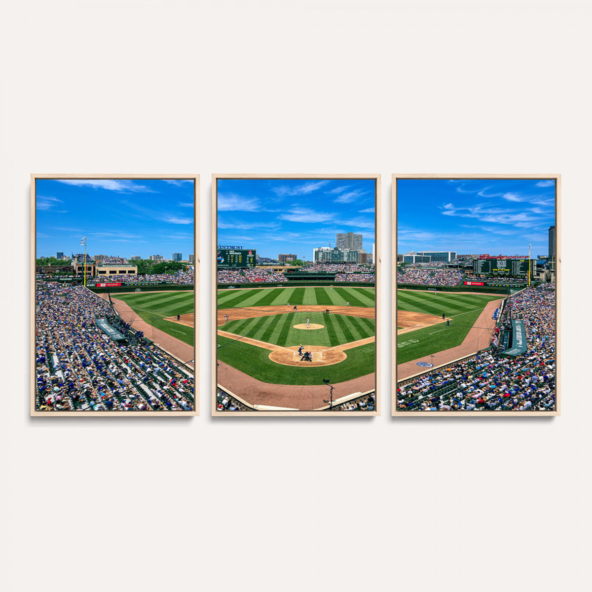 35800083-MGV-CV-36X24 - Wrigley Field Baseball Stadium Canvas Wall Art – Packed Crowd Sports Stadium City Skyline Artwork for Home Office