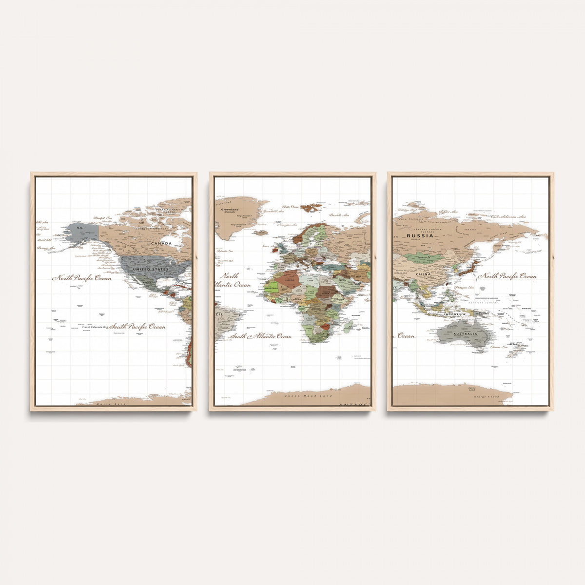 91286788-MGV-CV-36X24 - World Map Wall Art Canvas Print, Modern Decorative Framed Map Artwork Prints for Living Room, Office, Bedroom Wall Decor