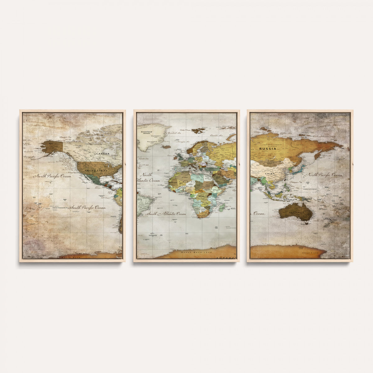 86108417-MGV-CV-36X24 - World Map Wall Art Canvas Print, Modern Decorative Framed Map Artwork Prints for Living Room, Office, Bedroom Wall Decor