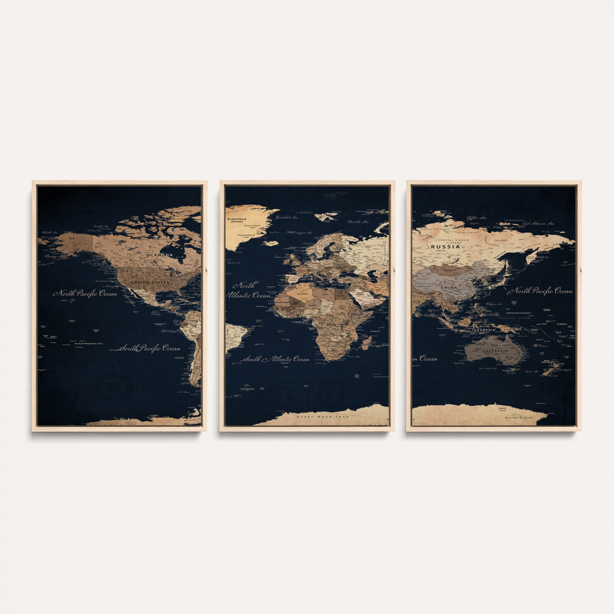 53971530-MGV-CV-36X24 - World Map Wall Art Canvas Print, Modern Decorative Framed Map Artwork Prints for Living Room, Office, Bedroom Wall Decor