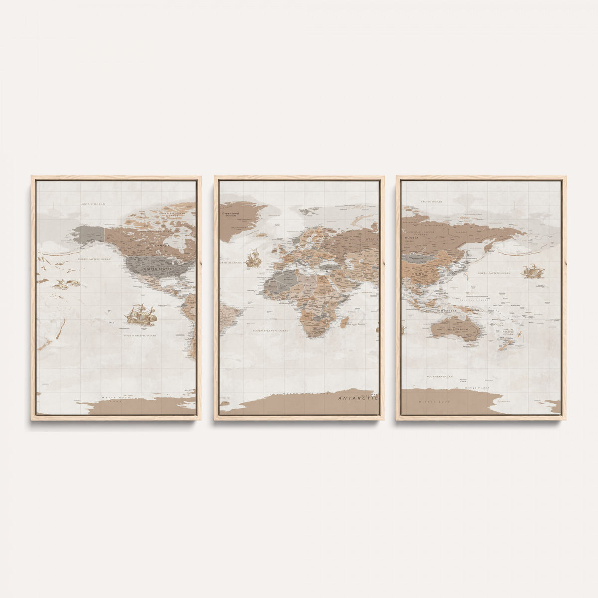 85057279-MGV-CV-36X24 - Framed Large World Map Canvas Print for Office Decor