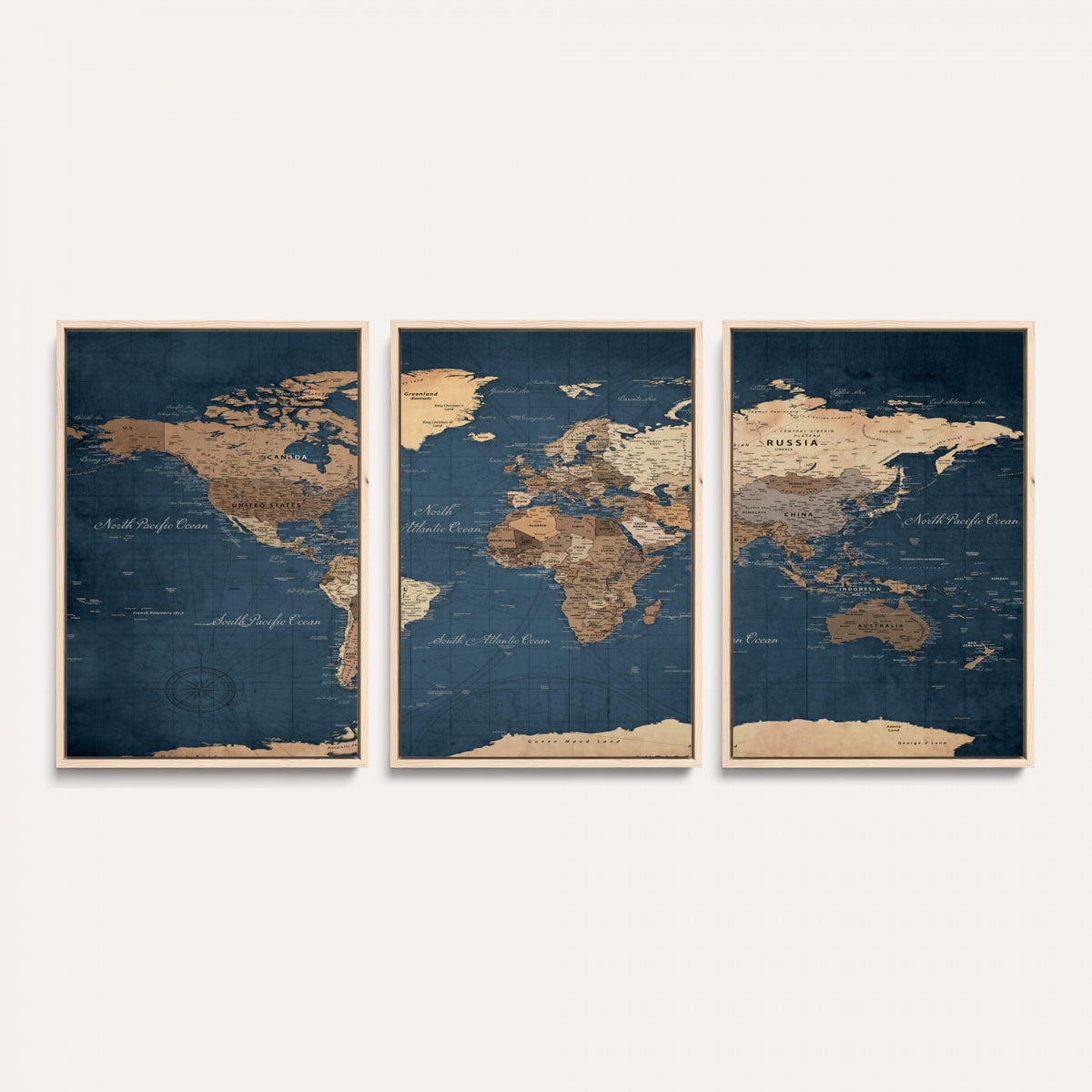 69886352-MGV-CV-36X24 - World Map Wall Art Canvas Print, Modern Decorative Framed Map Artwork Prints for Living Room, Office, Bedroom Wall Decor