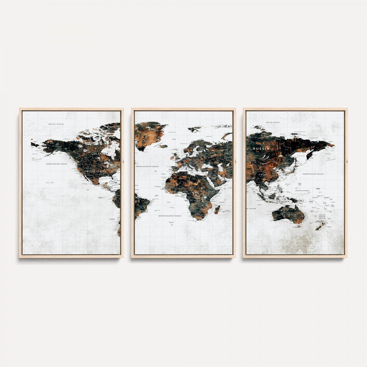 60008766-MGV-CV-36X24 - Large World Map Canvas Print – Framed Travel Map Wall Art