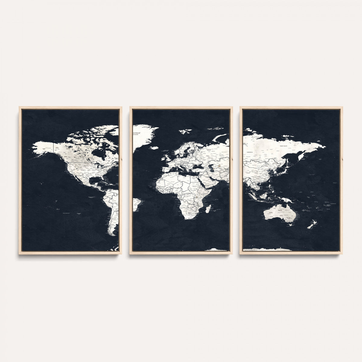 11963807-MGV-CV-36X24 - Black World Map Wall Art Canvas Print for Home Office and Meeting Room Decor