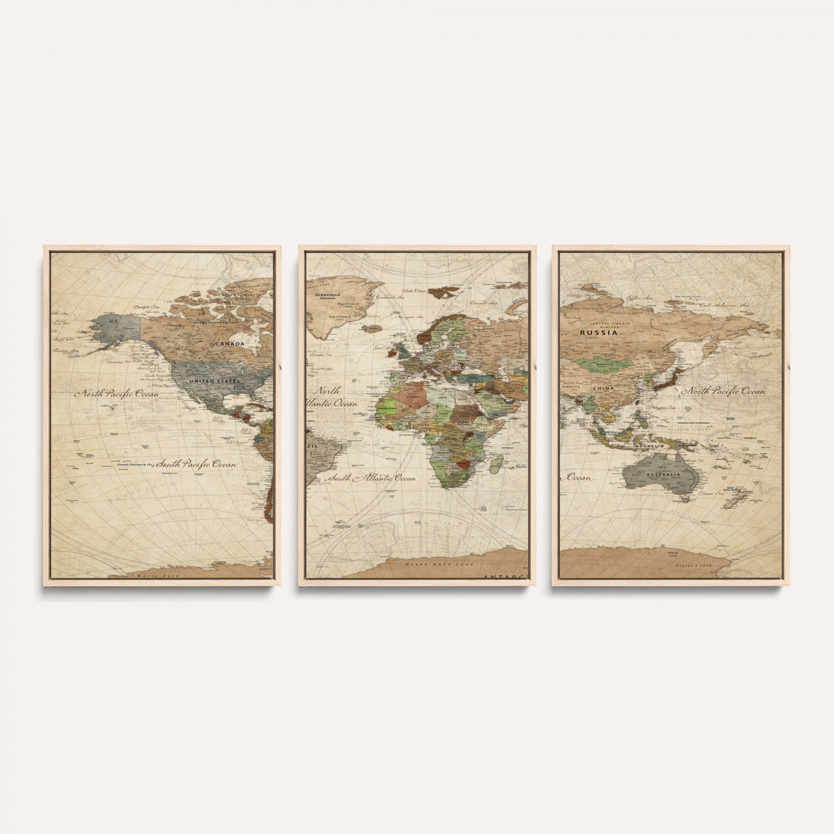 16856902-MGV-CV-36X24 - Vintage World Map Canvas Wall Art - Rustic Grunge Texture