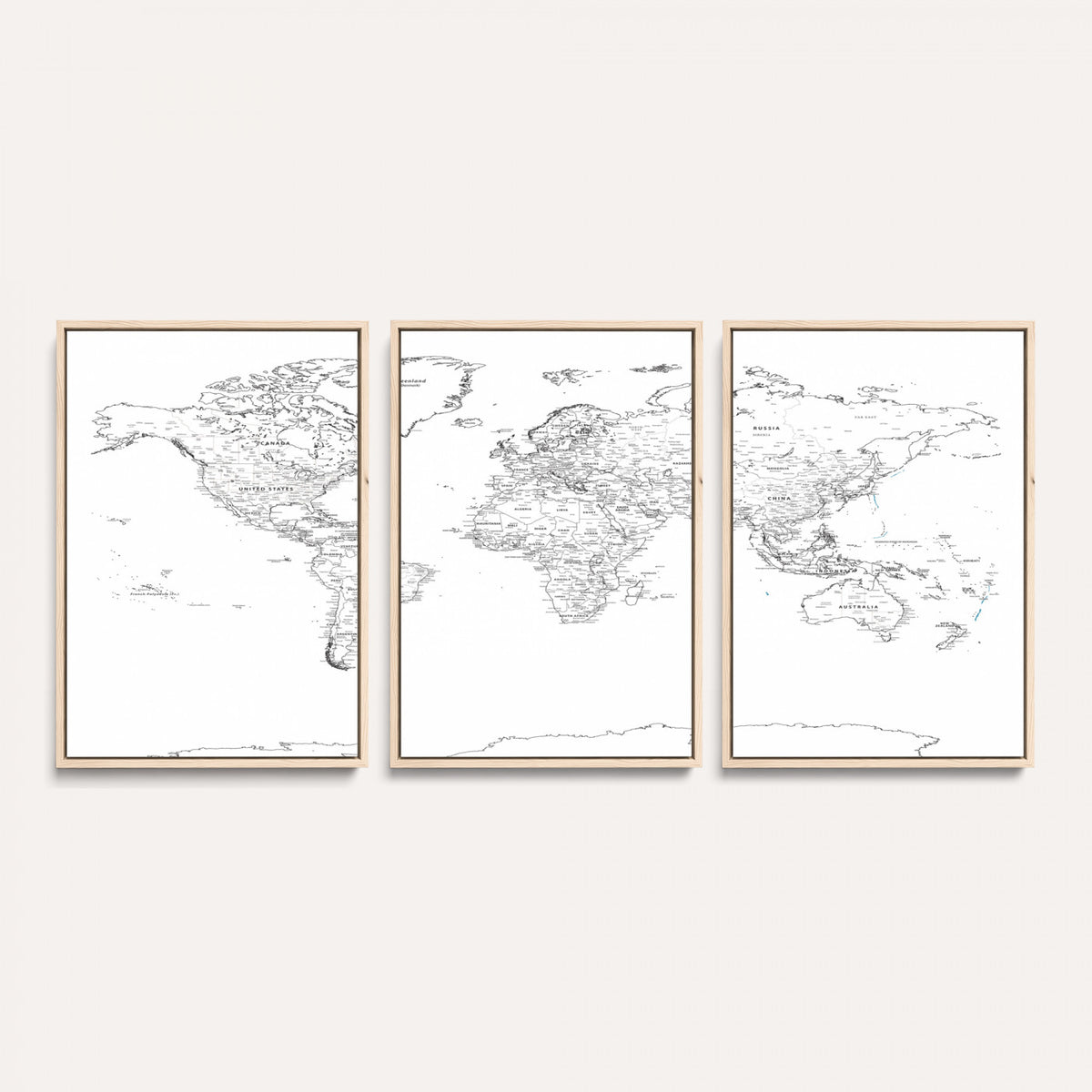 21002736-MGV-CV-36X24 - World Map Canvas Print, Framed Modern Detailed Map of the World for Home or Office