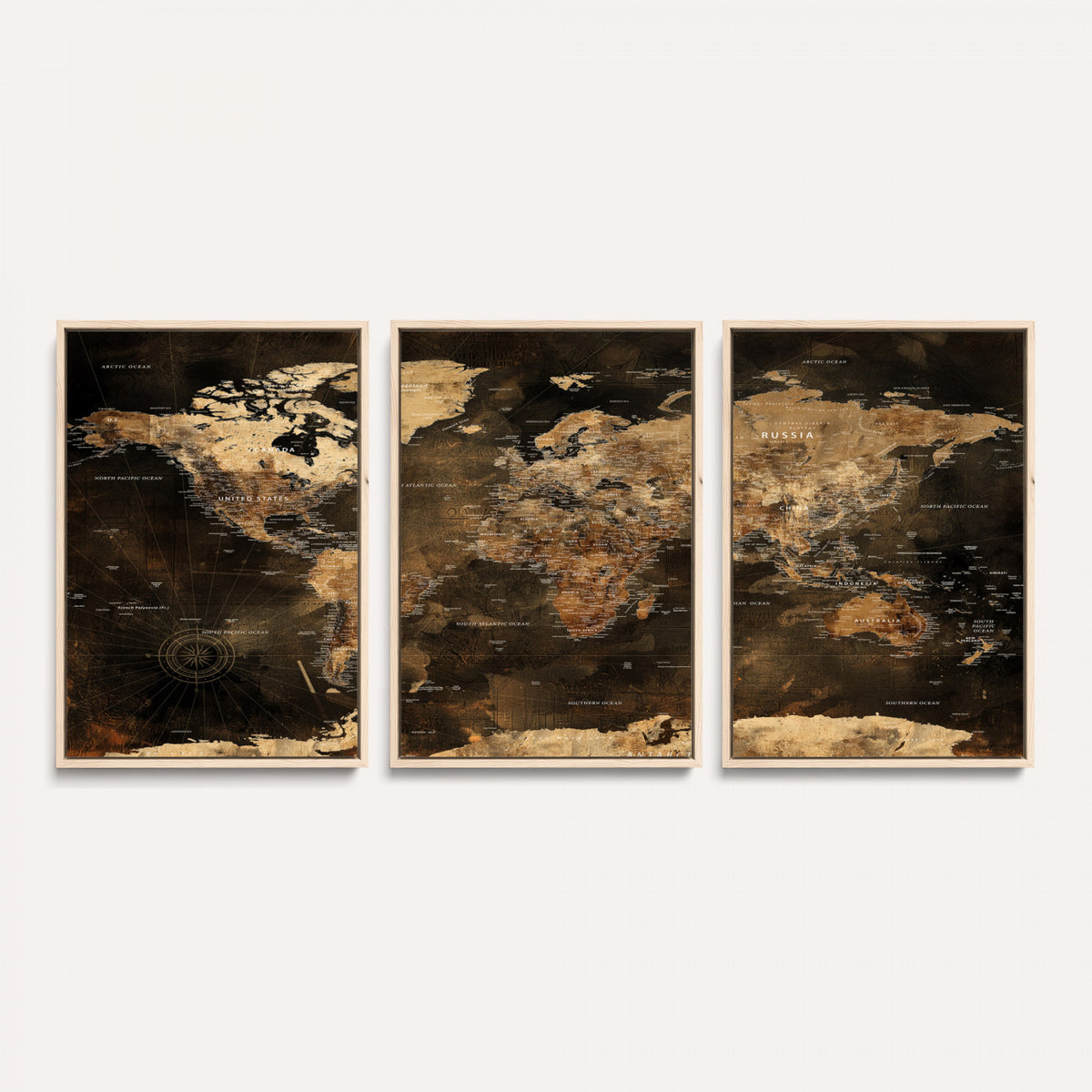 97742922-MGV-CV-36X24 - World Map Canvas Print, Modern Decorative Framed Map Artwork