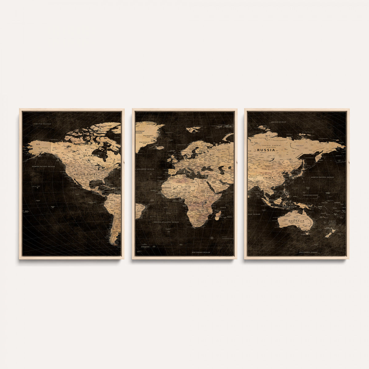 15118265-MGV-CV-36X24 - Brown World Map Canvas Print | Modern Travel Map Wall Art