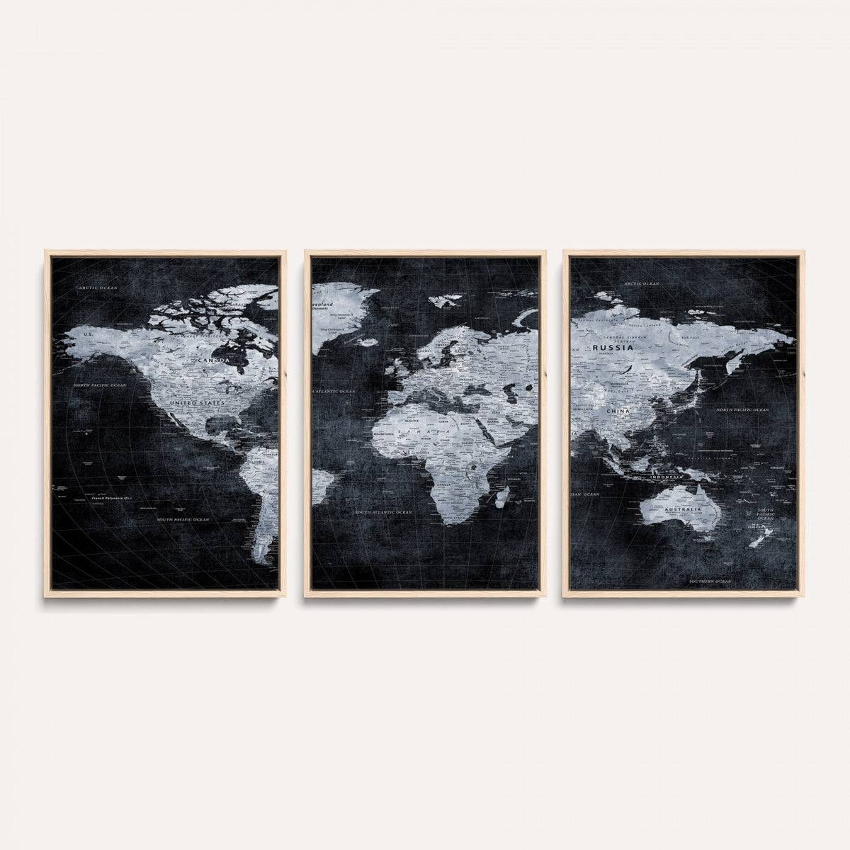 86893704-MGV-CV-36X24 - Black World Map Canvas Print | Detailed Map for Couples and Anniversary Gift