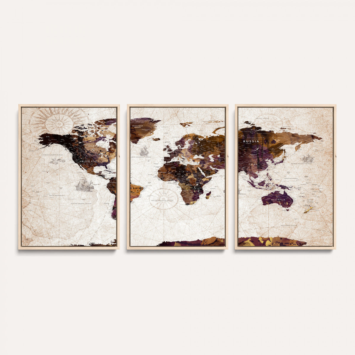 53400857-MGV-CV-36X24 - Blue Watercolor World Map Canvas Print – Framed Modern Wall