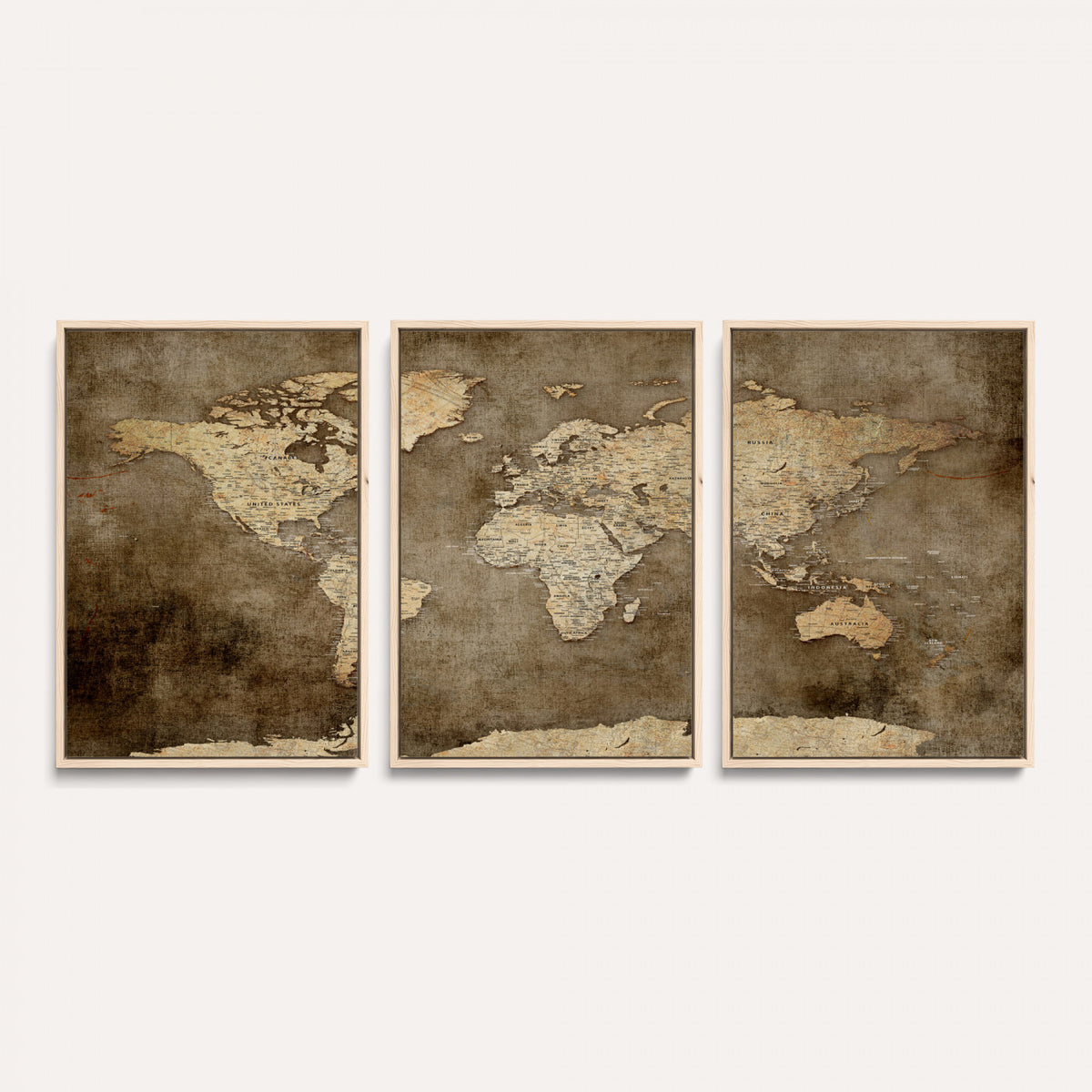 35847542-MGV-CV-36X24 - Dark Vintage World Map Canvas Wall Art Print, Antique Map
