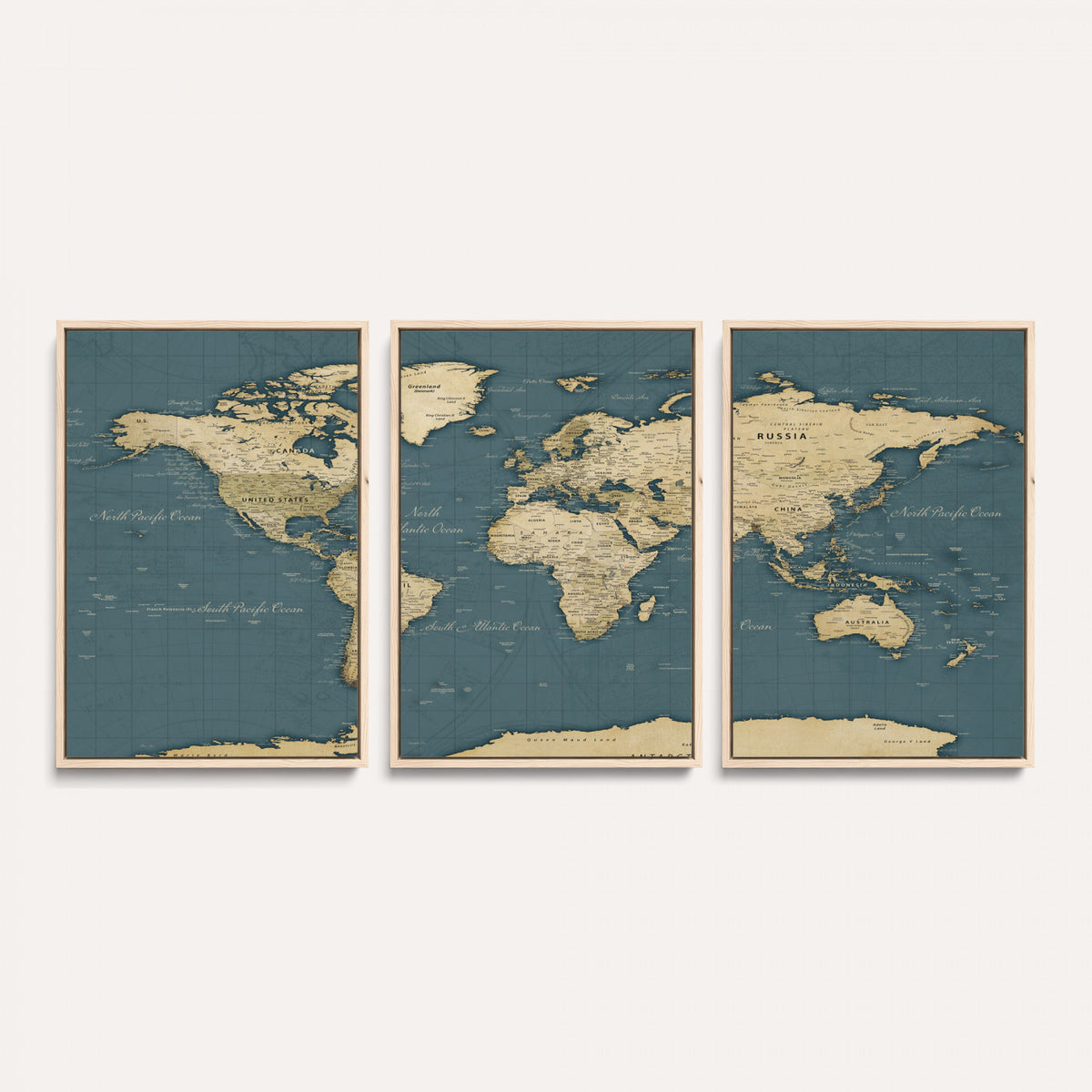 99599383-MGV-CV-36X24 - Minimal Vintage World Map Canvas Wall Art Print, Neutral