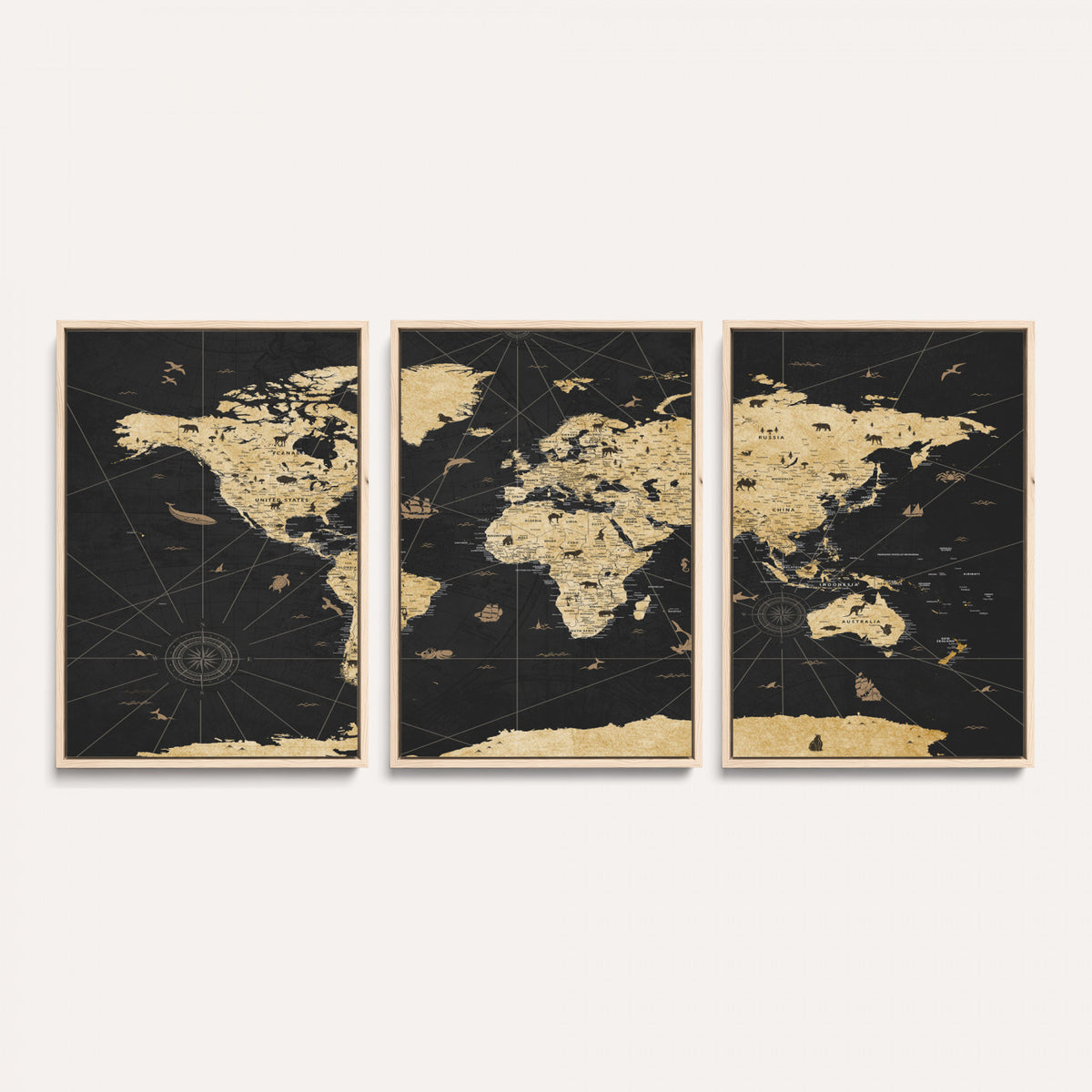 80270976-MGV-CV-36X24 - World Map Wall Art Canvas Print, Modern Decorative Framed Map Artwork Prints for Living Room, Office, Bedroom Wall Decor