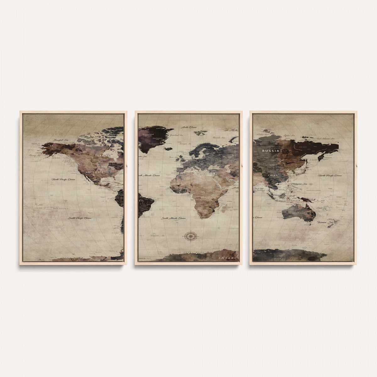 60560672-MGV-CV-36X24 - World Map Wall Art Canvas Print, Modern Decorative Framed Map Artwork Prints for Living Room, Office, Bedroom Wall Decor