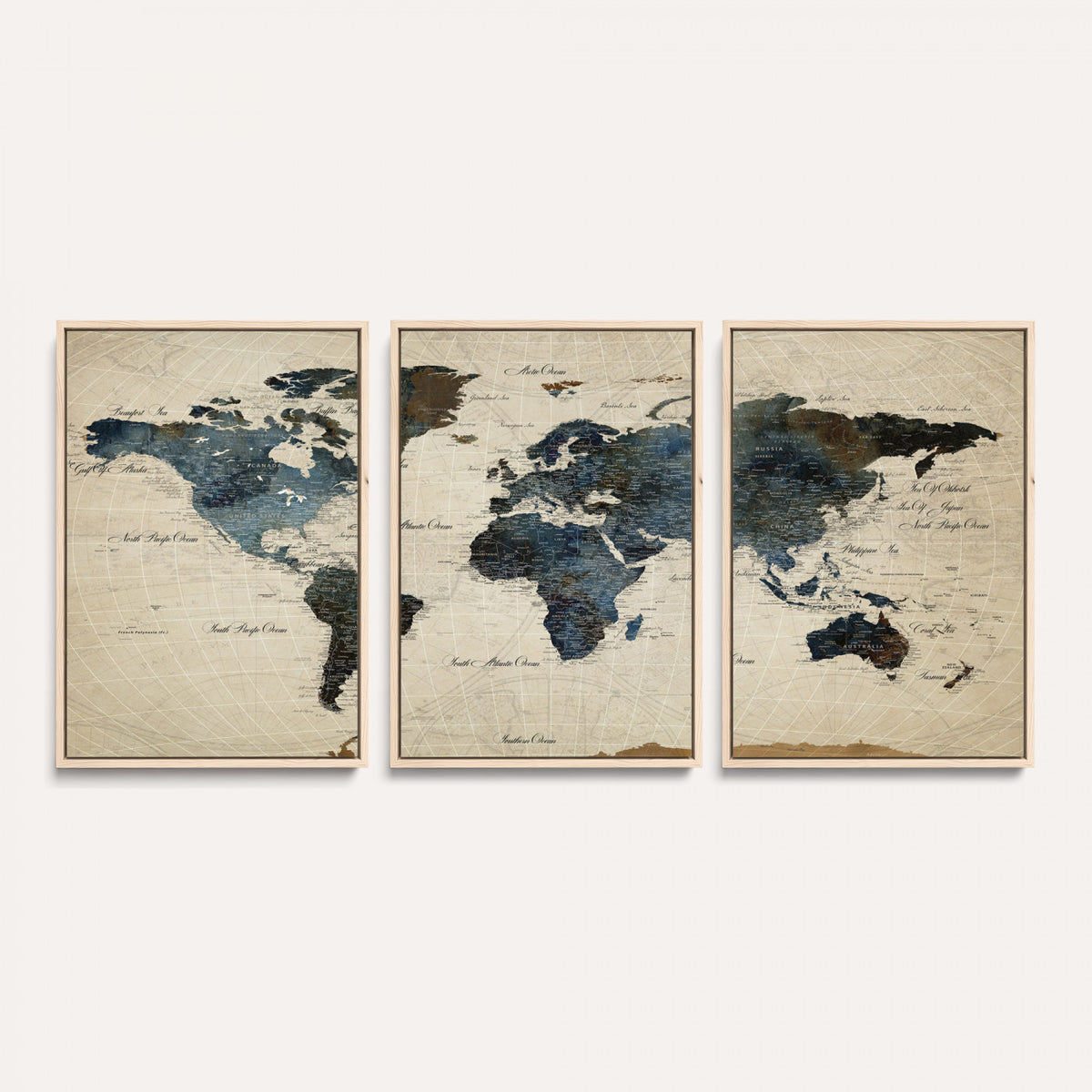 72927803-MGV-CV-36X24 - World Map Wall Art Canvas Print, Modern Decorative Framed Map Artwork Prints for Living Room, Office, Bedroom Wall Decor