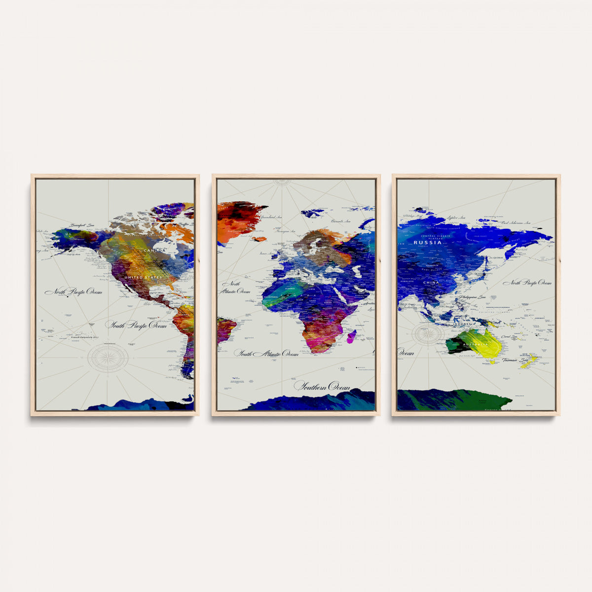 49670038-MGV-CV-36X24 - World Map Wall Art Canvas Print, Modern Decorative Framed Map Artwork Prints for Living Room, Office, Bedroom Wall Decor