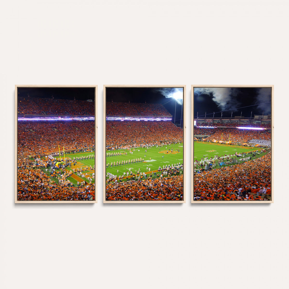 43662631-MGV-CV-36X24 - Clemson Football Stadium Wall Art Canvas Print, College Football Crowd Night Game Scene, Orange Stadium Panorama Wall Decor