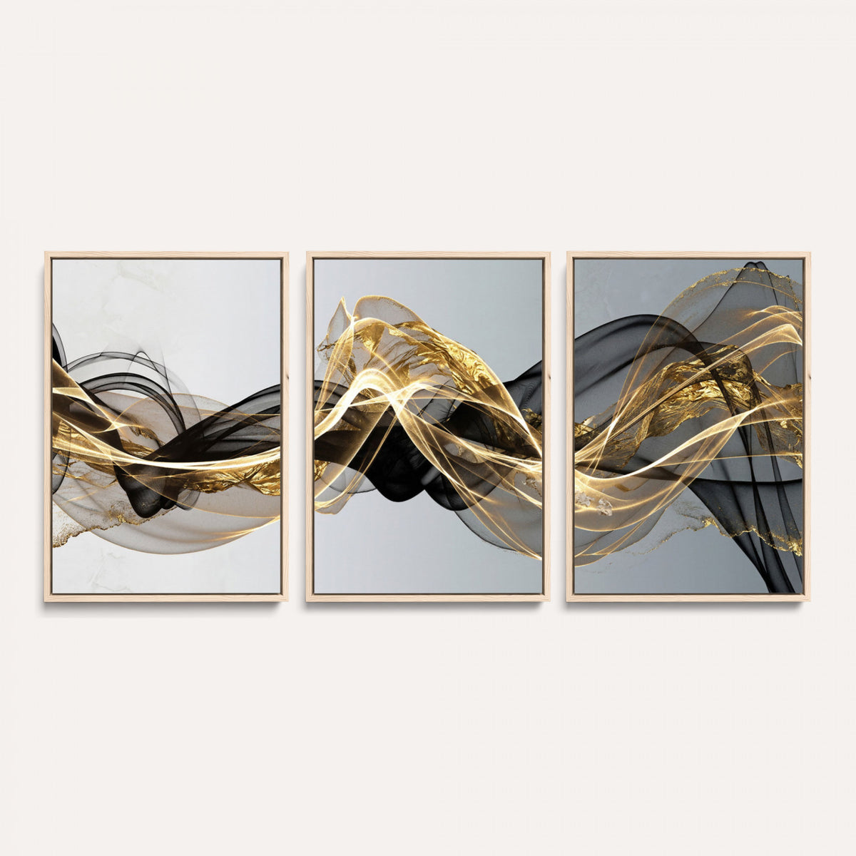 79483321DL-MGV-CV-36X24 - Black and Gold Abstract Wall Art, Modern Wave Canvas Print, Elegant Flowing Smoke Art, Luxury Living Room Decor