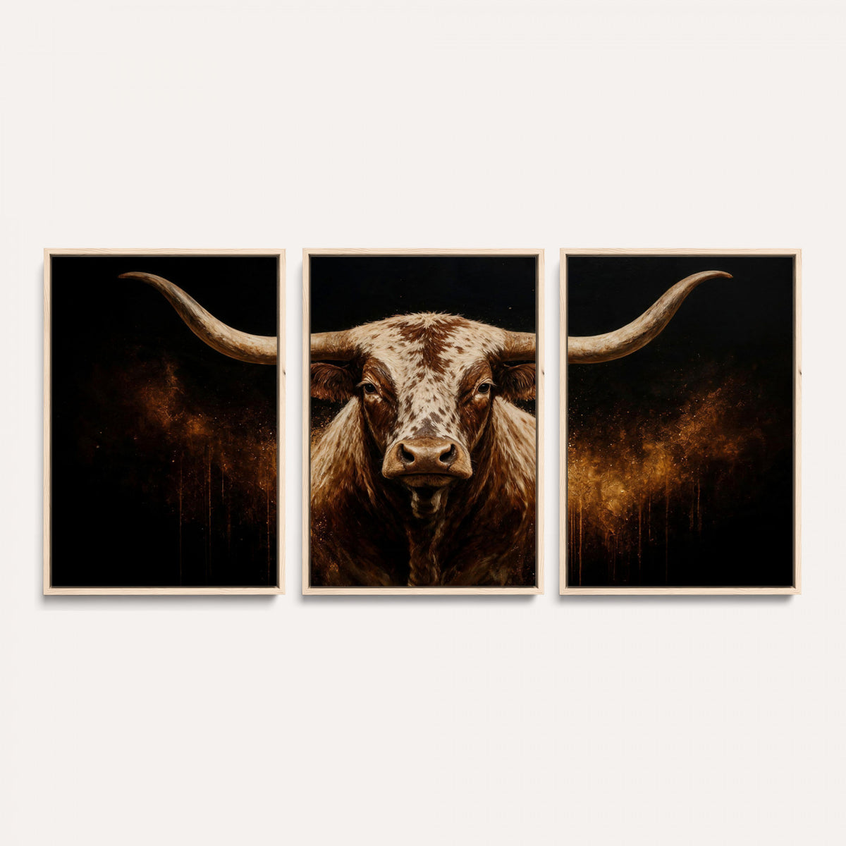 62076449-MGV-CV-36X24 - Texas Bull Cow Longhorn Canvas Wall Art Moody Western Bull Oil Painting Print