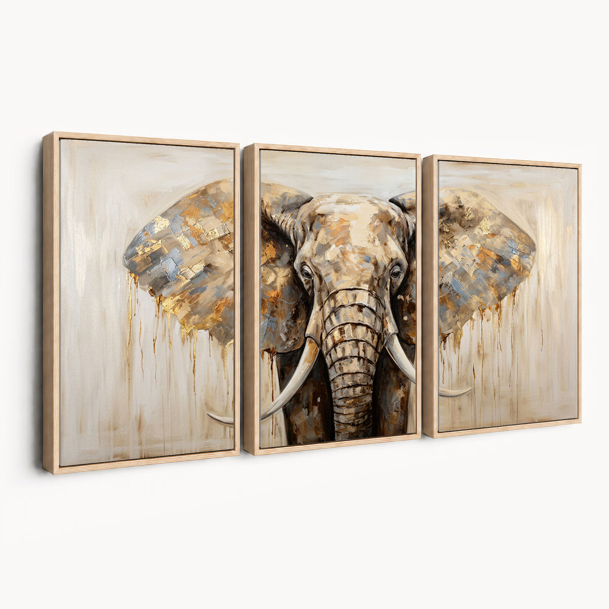 95819221-MGV-CV-36X24 - Gold Leaf Elephant Canvas Wall Art Abstract African Wildlife Painting Print