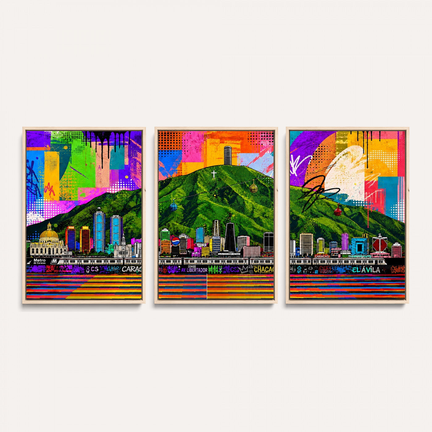 86696255-MGV-CV-36X24 - Mount Ávila, Caracas, Venezuela Wall Art Print by Artist Yorlette - Graffiti Caracas Skyline Canvas Art, Colorful Street Artwork - Venezuela El Avila Poster Print