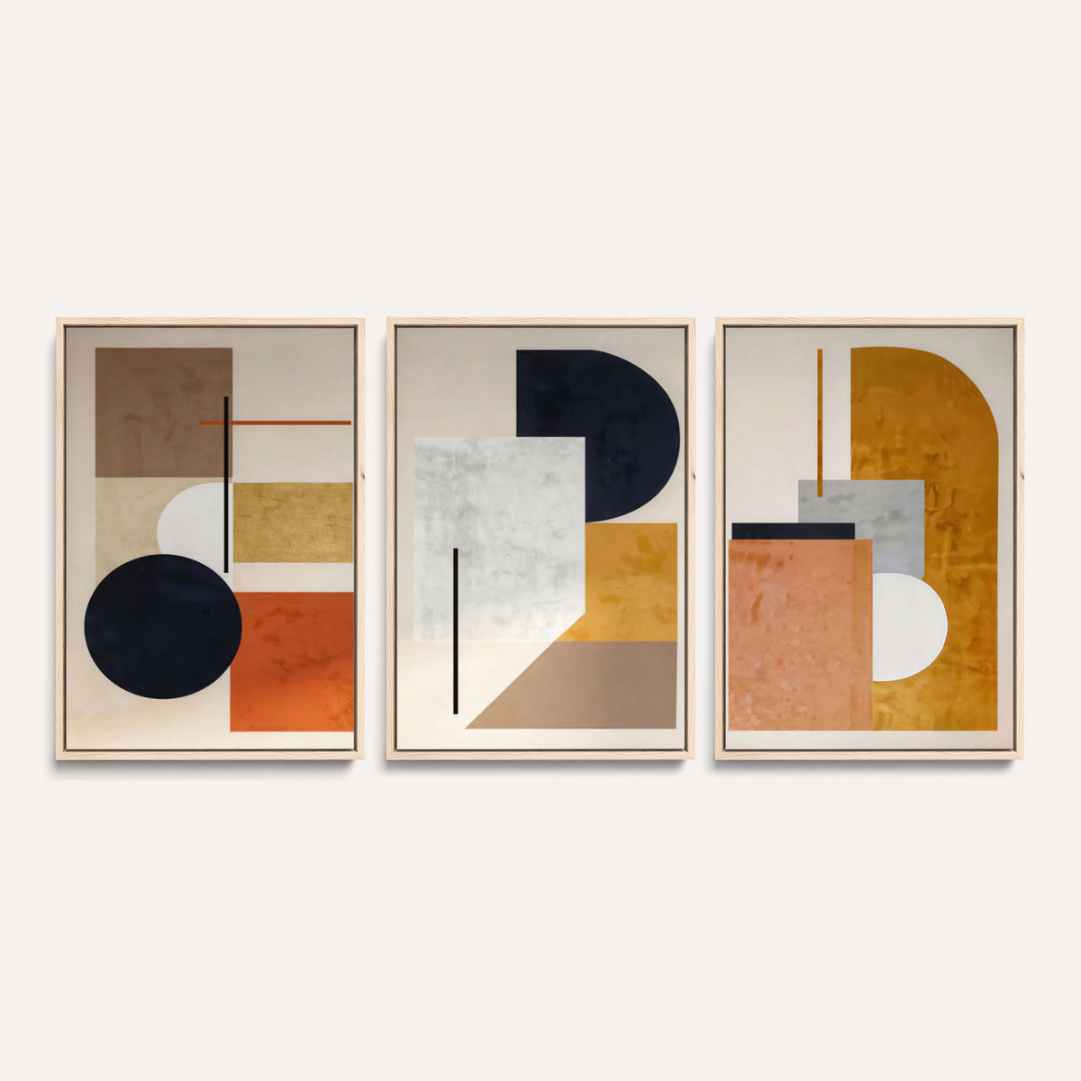 87361249-MGV-CV-48X32-3P - Mid Century Modern Geometric Canvas Wall Art, Abstract Triptych Print